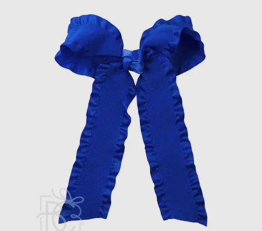 Blue Double Ruffle Tail Bow on Alligator Clip