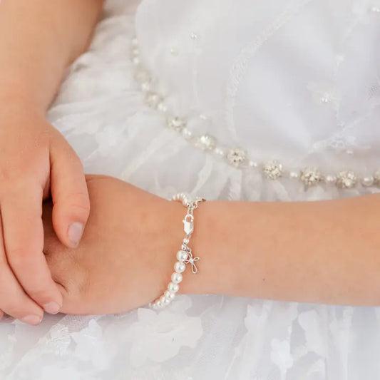Lacey Silver Pearl Baptism Bracelet
