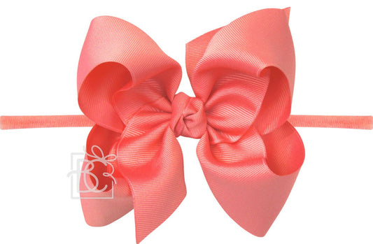 1/4" Nylon Pantyhose Headband W/Bow 4.5" Large, Watermelon
