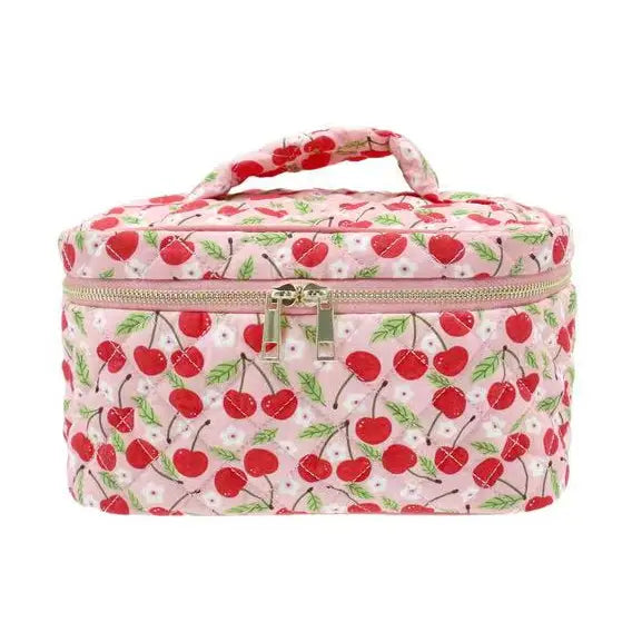 Cherry Quilted Makeup Vanity Bag