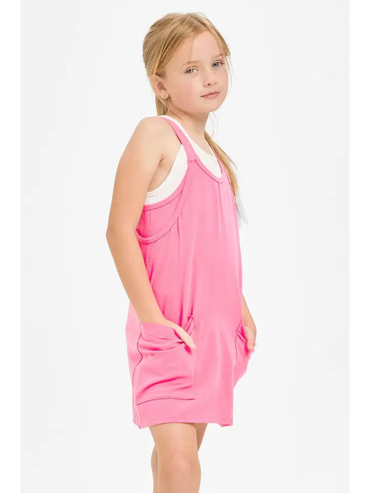 Neon Pink Tank Dress With Built In Romper