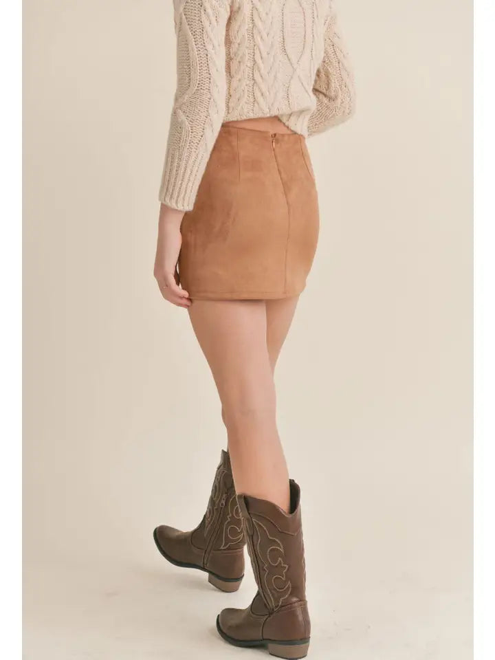 Camel Faux Suede Skirt