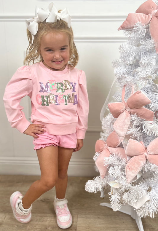 Christmas Pastel Pink LS Puff Shirt