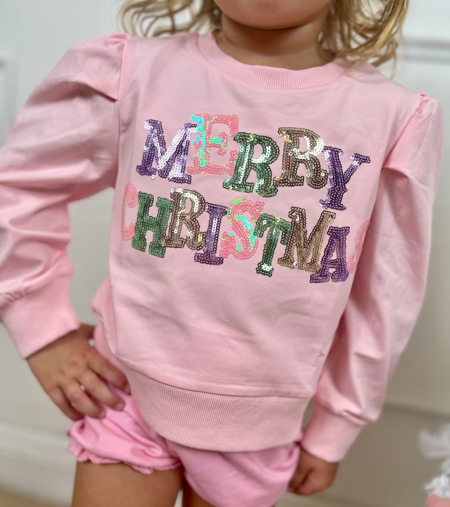 Christmas Pastel Pink LS Puff Shirt