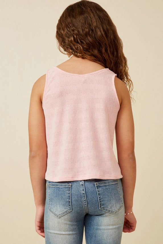 Pink Patterned Button Detail Knit Tank