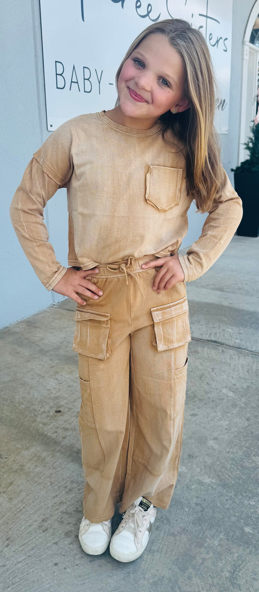 Taupe Washed Chest Pocket Top