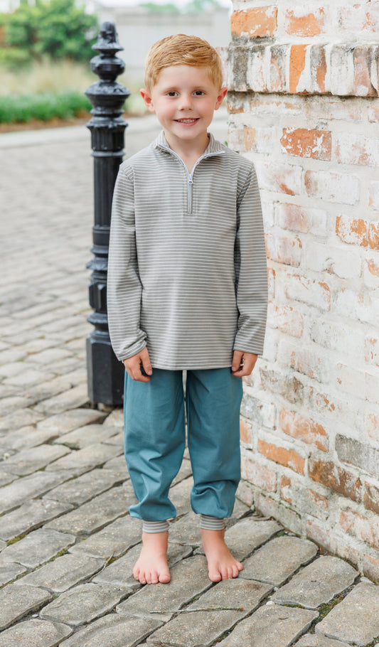 Tucker Pullover Set-Beige Stripe/Sage