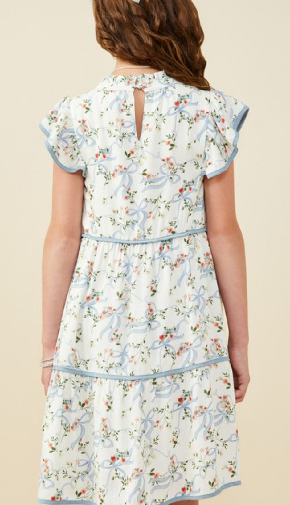 Blue Floral Ribbon Trim Dress
