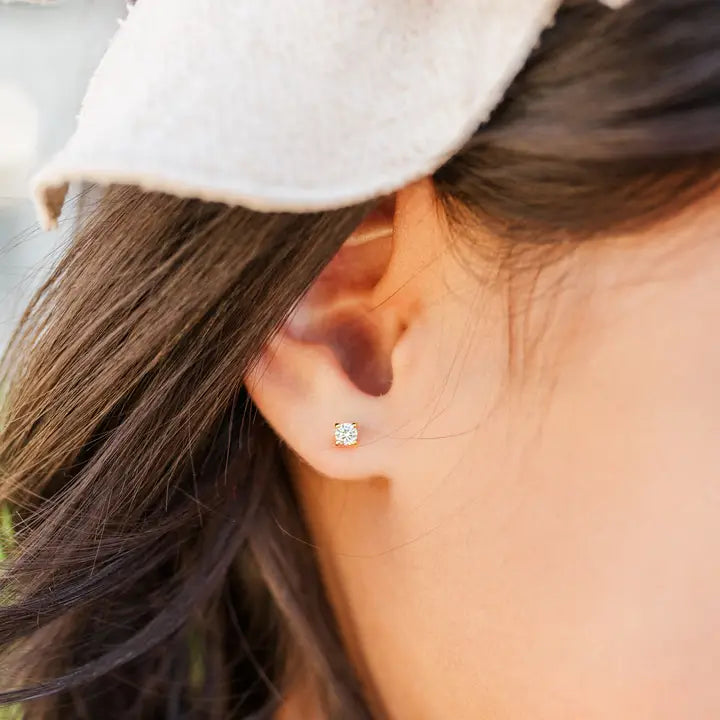 14K Gold Clear Earrings-Screw Back