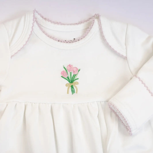 Fancy Tulips Pip Embroidered Gown-NB