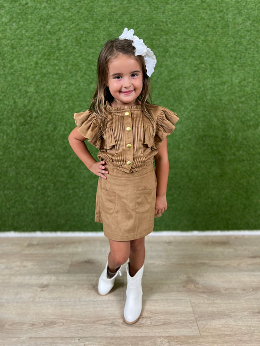 Annie Top - Brown Faux Suede