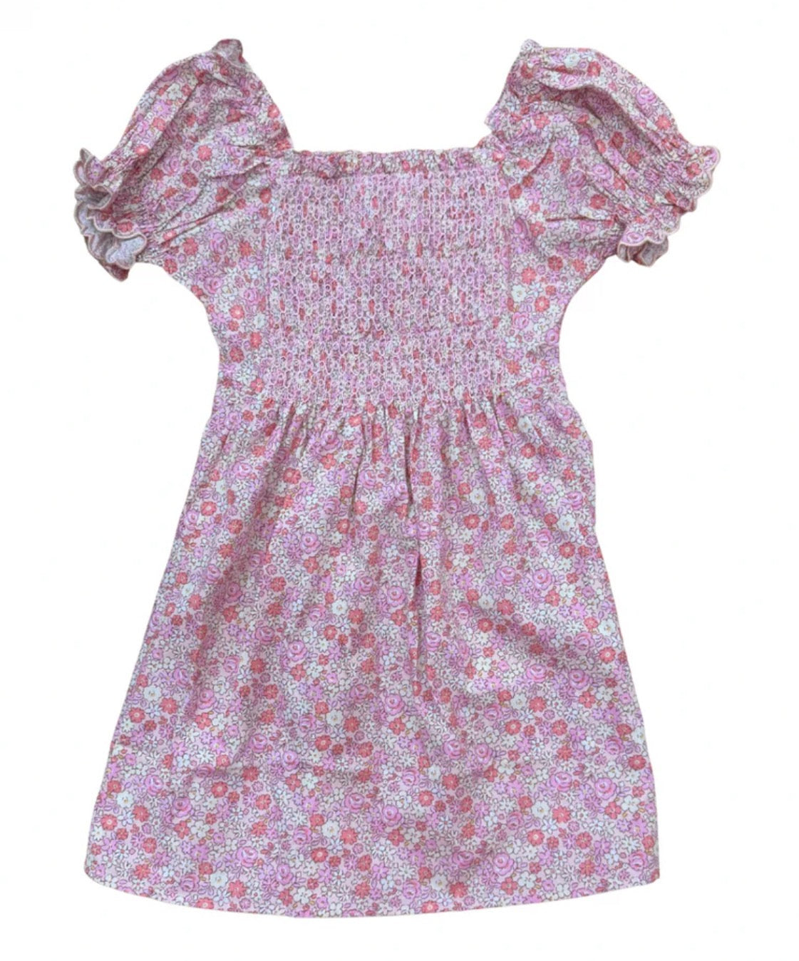 Pink Floral Smocked Bodice Dress