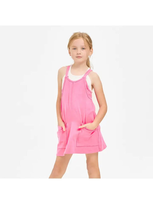 Neon Pink Tank Dress With Built In Romper