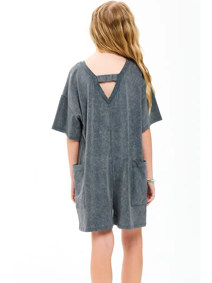 Charcoal Mineral Washed Oversized Romper
