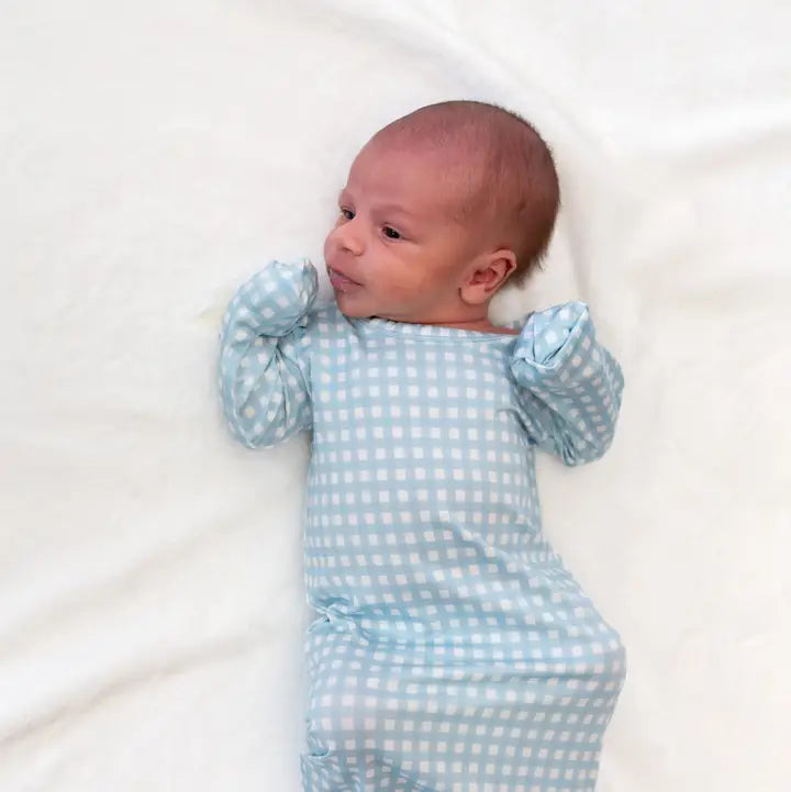 Blue Gingham Knotted Infant Gown (0-3 mo)