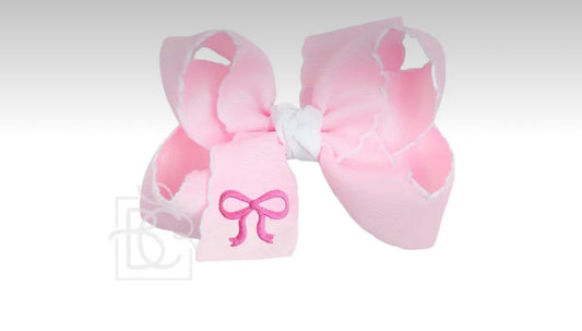 Embroidered Bow Crochet Edge 4.5 Large Bow, L Pink w/White Edge