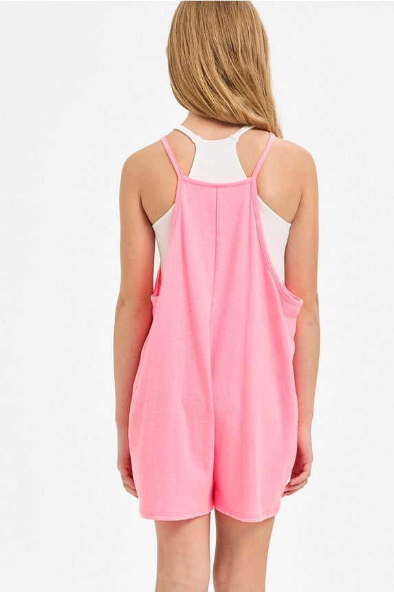 Neon Pink Two Pocket Overall Romper