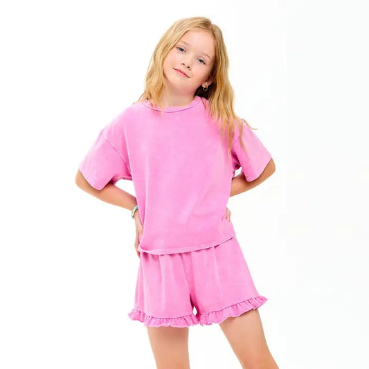 Pink Mineral Washed Top and Short SET