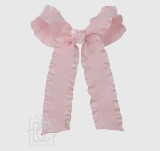 Pink Double Ruffle Tail Bow on Alligator Clip