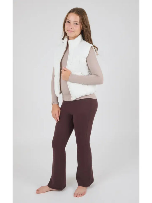 Puffer Vest, Flare Pant, Long Sleeve Top SET, Sugar Swizzle, Chococlate