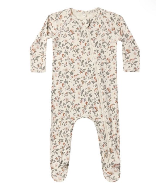 Holiday Floral Bamboo Zip Footie