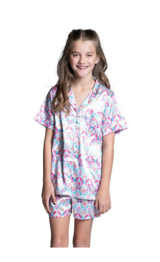 Jane Marie Satin Pajama Set, Light Pink Floral