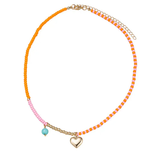 Orange, Pink Beaded Necklace