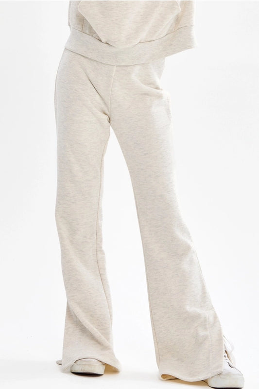 Lt Grey Cotton Terry Slit Hem Pants