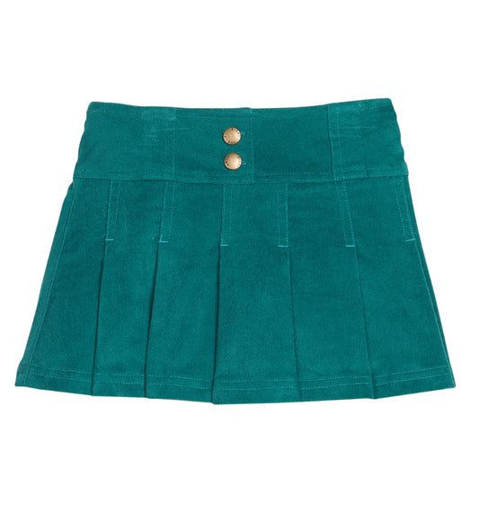 Peacock Velvet Pleated Mini Skirt