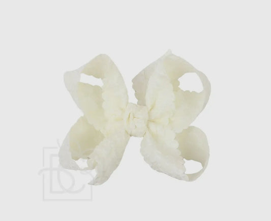 Scalloped Lace Flower Bow 3.5, Antique White