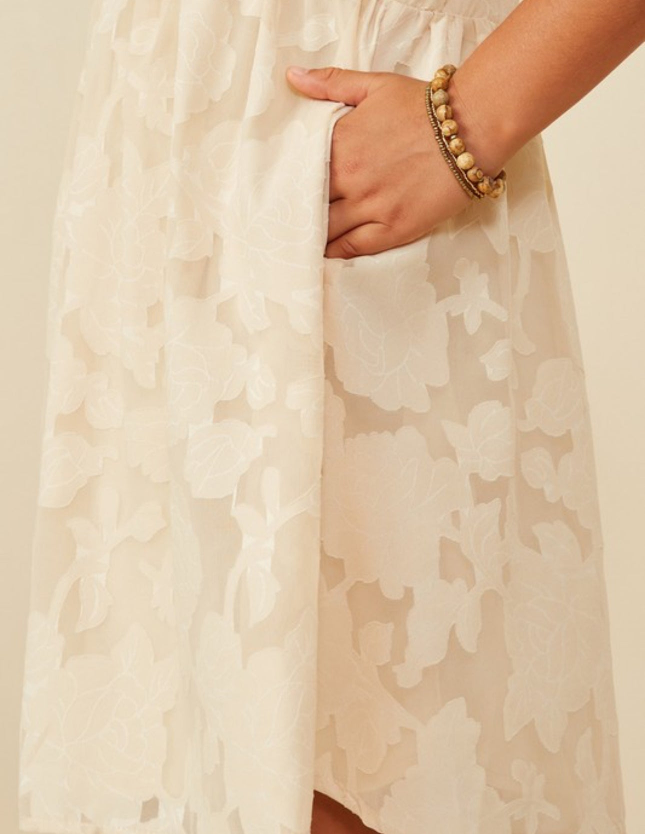 Tan Smocked Burnout Dress