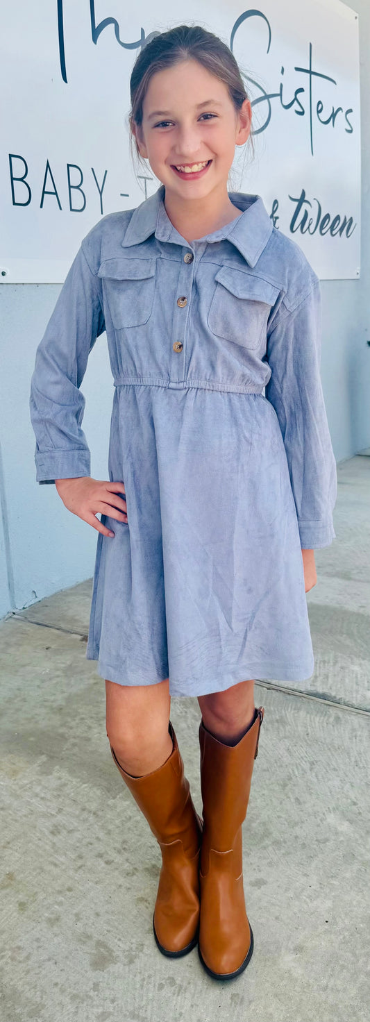 Blue Suede Chest Pocket Dress