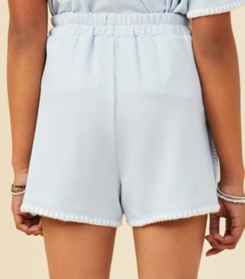 Blue Stitched Knit Shorts