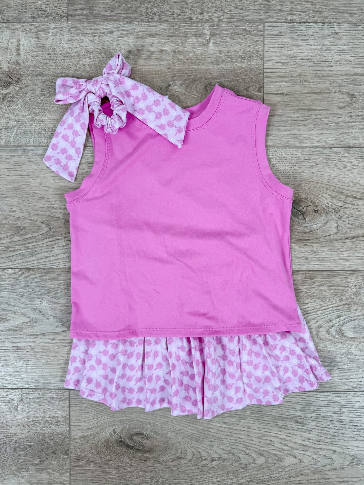 Pink Pickleball Tank, Pleated Skort and Scrunchie Set