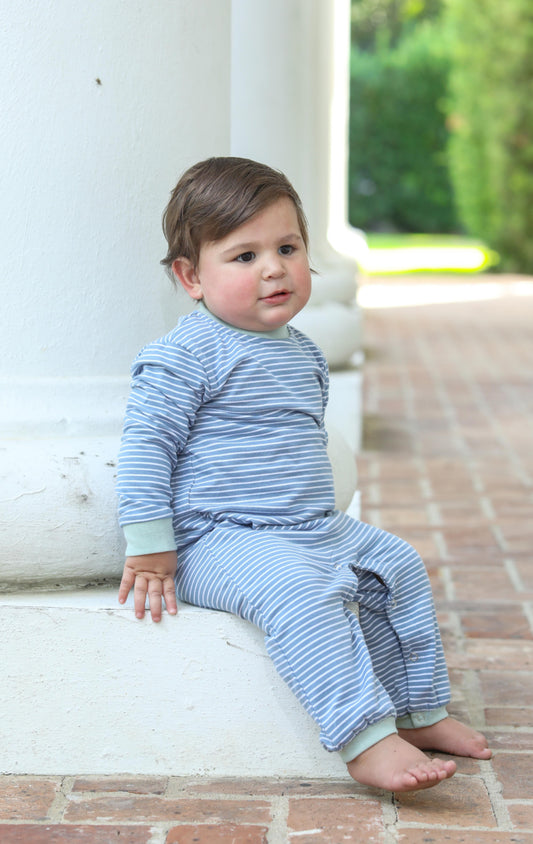 Miller Romper- Blue Stripe/Sage