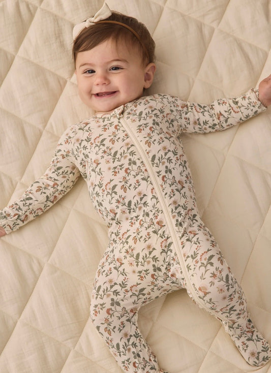Holiday Floral Bamboo Zip Footie