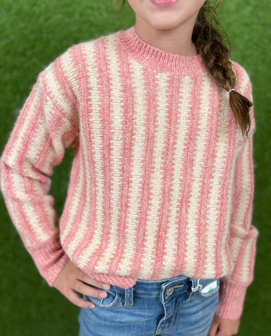 Textured Stripe Crew Neck Sweater