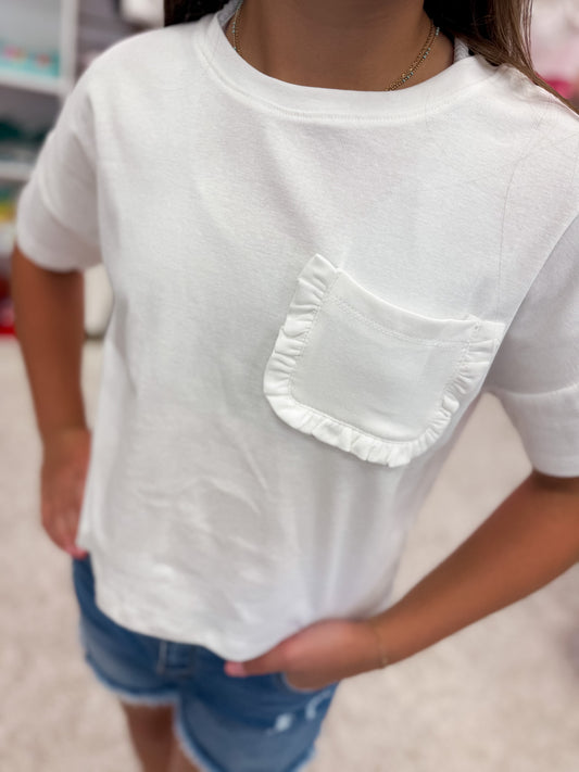 Off White Pocket Knit Ruffle Tee
