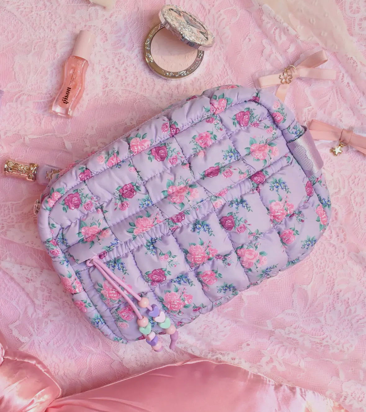 Quilted Scrunchies Floral Printed Pouch