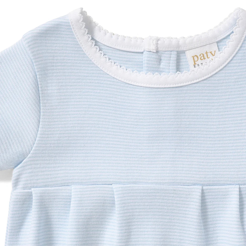 Cotton Baby Bubble With Picot Trim-Blue Stripe