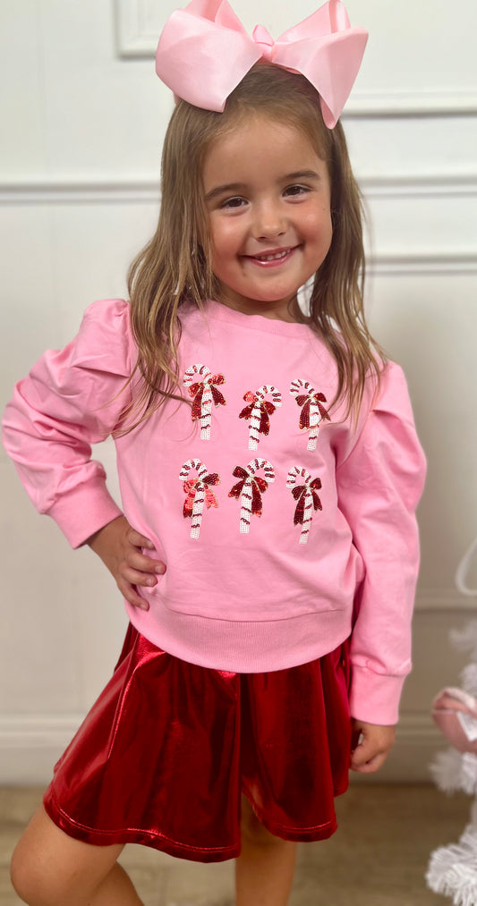 Candy Cane Sequin LS Puff top