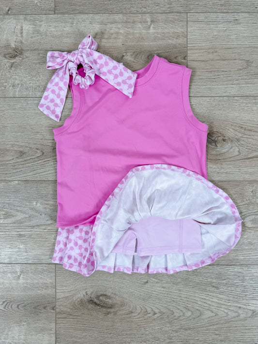 Pink Pickleball Tank, Pleated Skort and Scrunchie Set