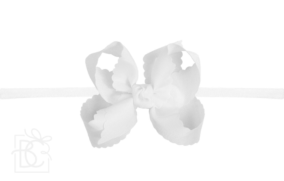 1/4" Nylon Pantyhose Headband W/Scalloped Edge Bow 4.5 , White