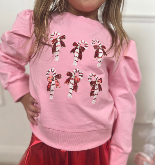 Candy Cane Sequin LS Puff top