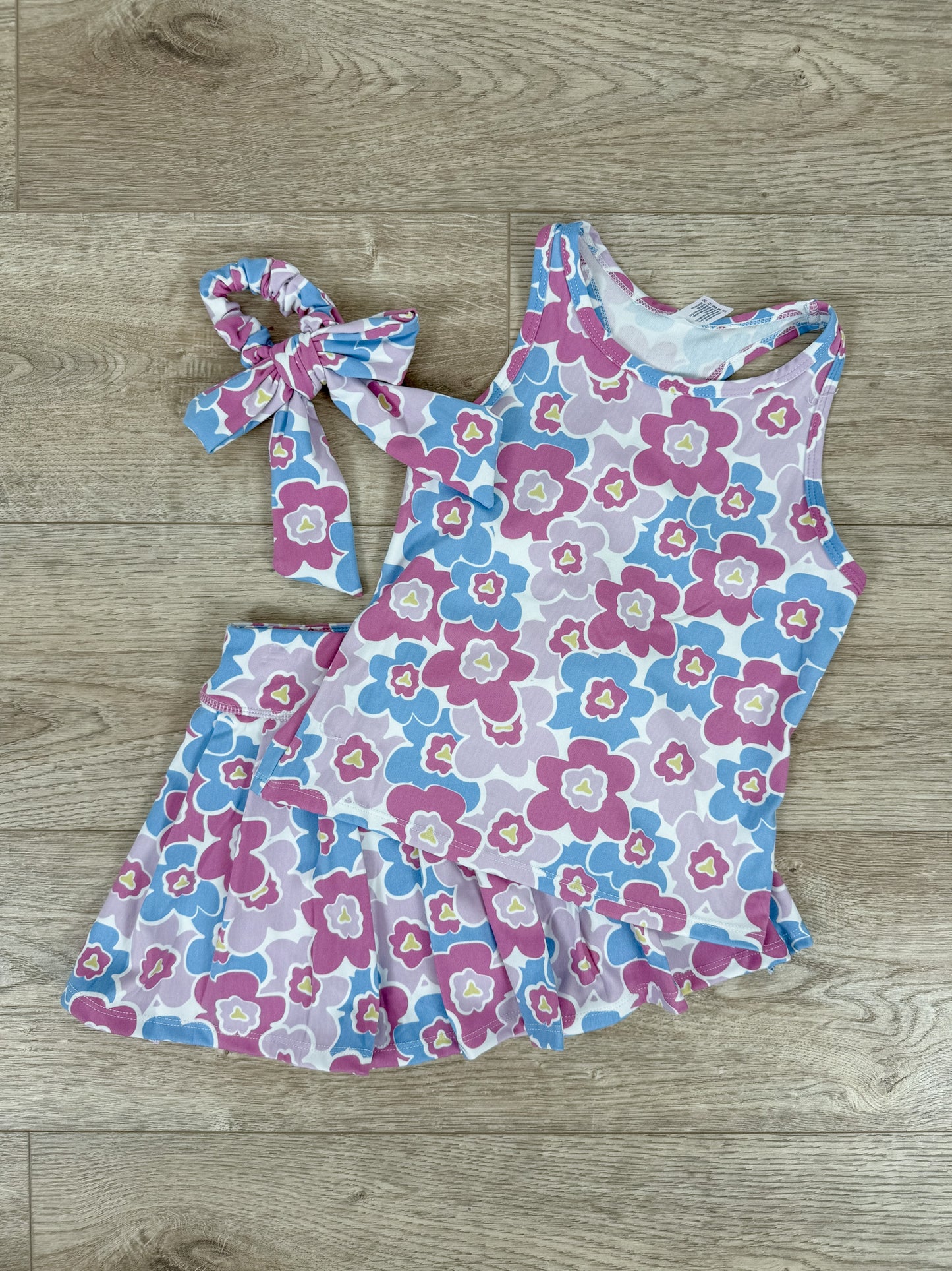 Floral Pink 3 Piece Set tank, scrunchie, skort