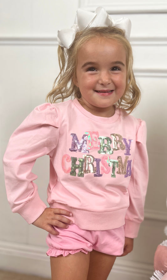 Christmas Pastel Pink LS Puff Shirt