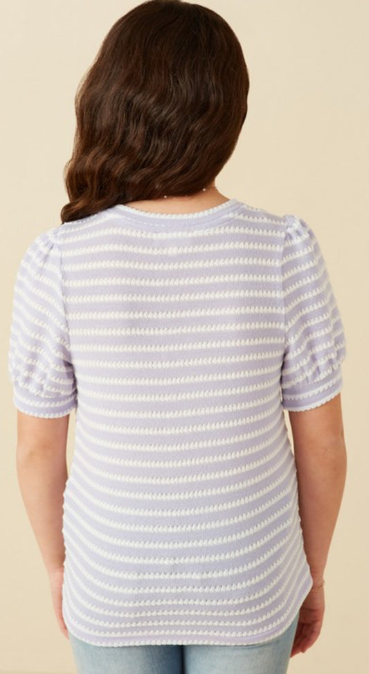 Textured Stripe Puff Sleeve Top, Lavender