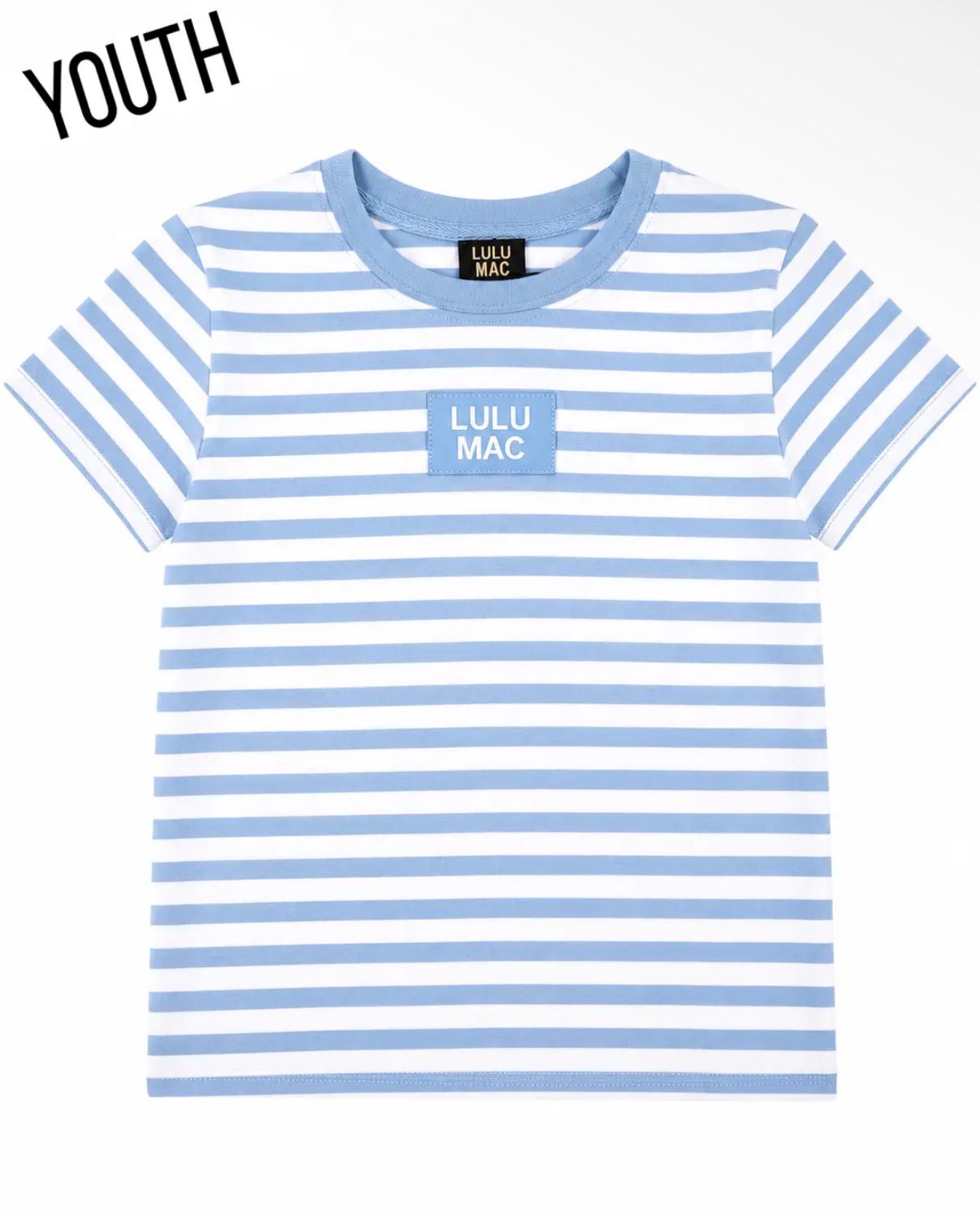 Lulu Mac Stripe Patch Short Sleeve Top, Light Blue