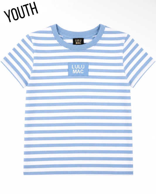 Lulu Mac Stripe Patch Short Sleeve Top, Light Blue