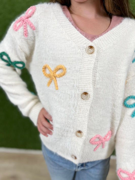 V Neck Chunky Cardigan With Bows